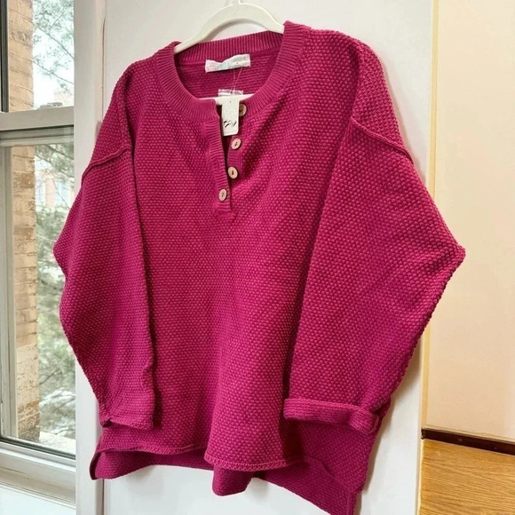 New Free People Hailee Sweater Set Two Piece in Ivory Heather Raspberry Pink - Picture 6 of 13